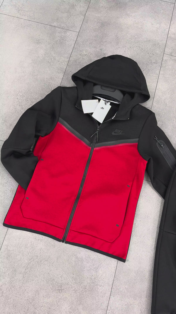 Nike Tech Fleece детски спортен екип, черен - червен. Модел 2024. Premium качество