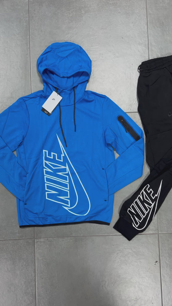 Nike Tech Fleece мъжки спортен екип, без цип, син - черен. Premium качество