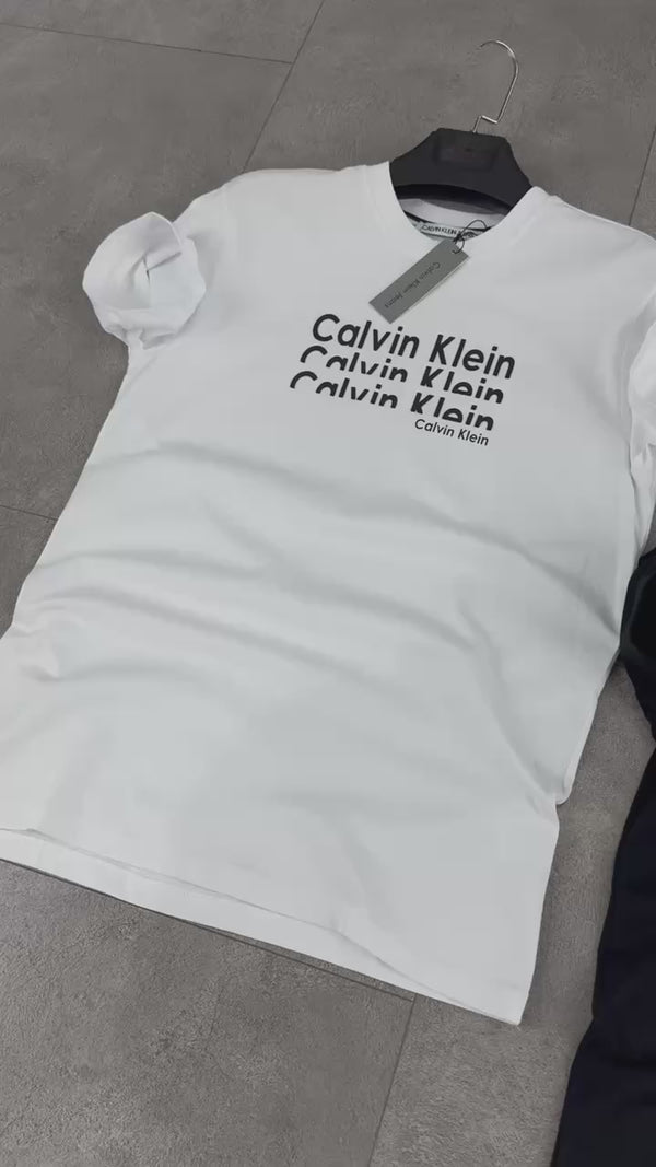 Мъжка черна тениска Calvin Klein, изрязано лого. Premium качество