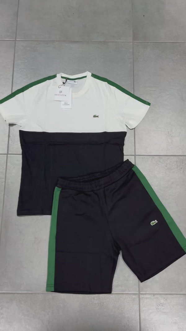 Lacoste мъжки спортен екип с къси панталонки, бял - черен - зелен. Premium качество